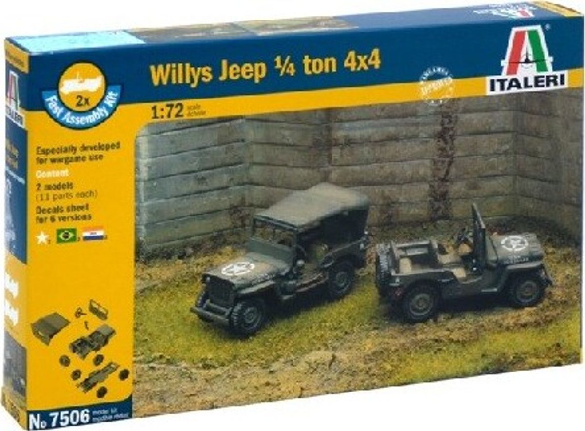 Italeri - Willy Jeep 1/4 Ton 4x4 Bil Byggesæt - 1:72 - 7506s