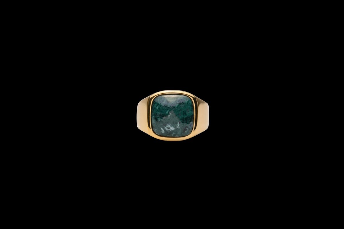 IX Cushion Signet Ring Green Marble