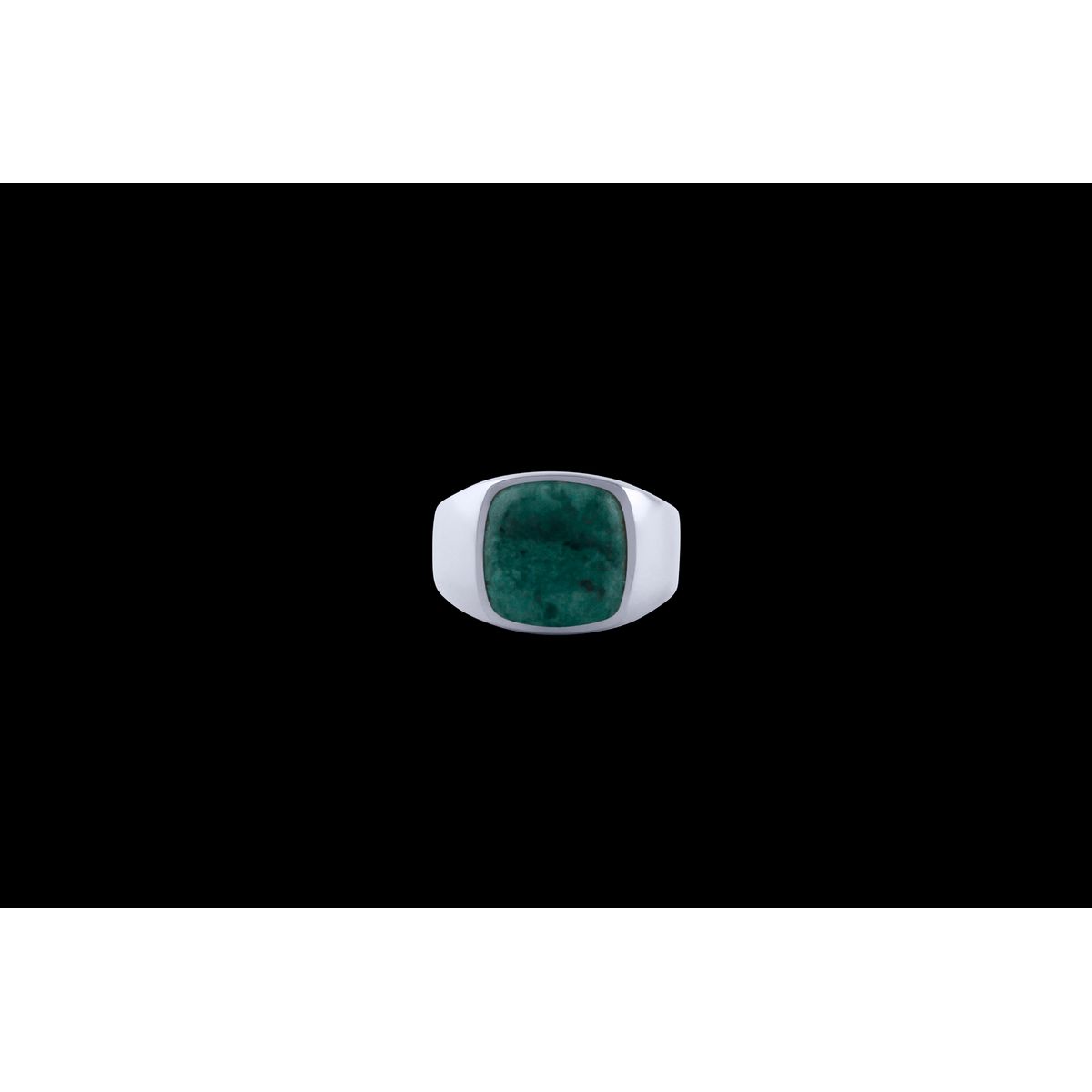 IX Cushion Signet Ring Green Marble Silver