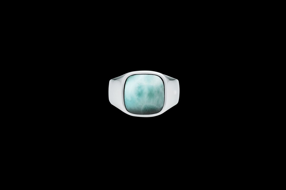 IX Cushion Signet Ring Larimar Silver