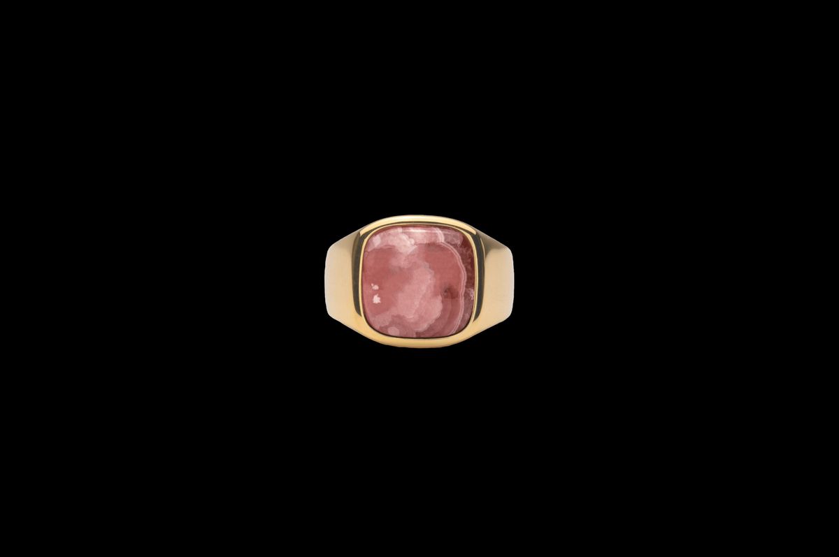 IX Cushion Signet Ring Rhodocrosite