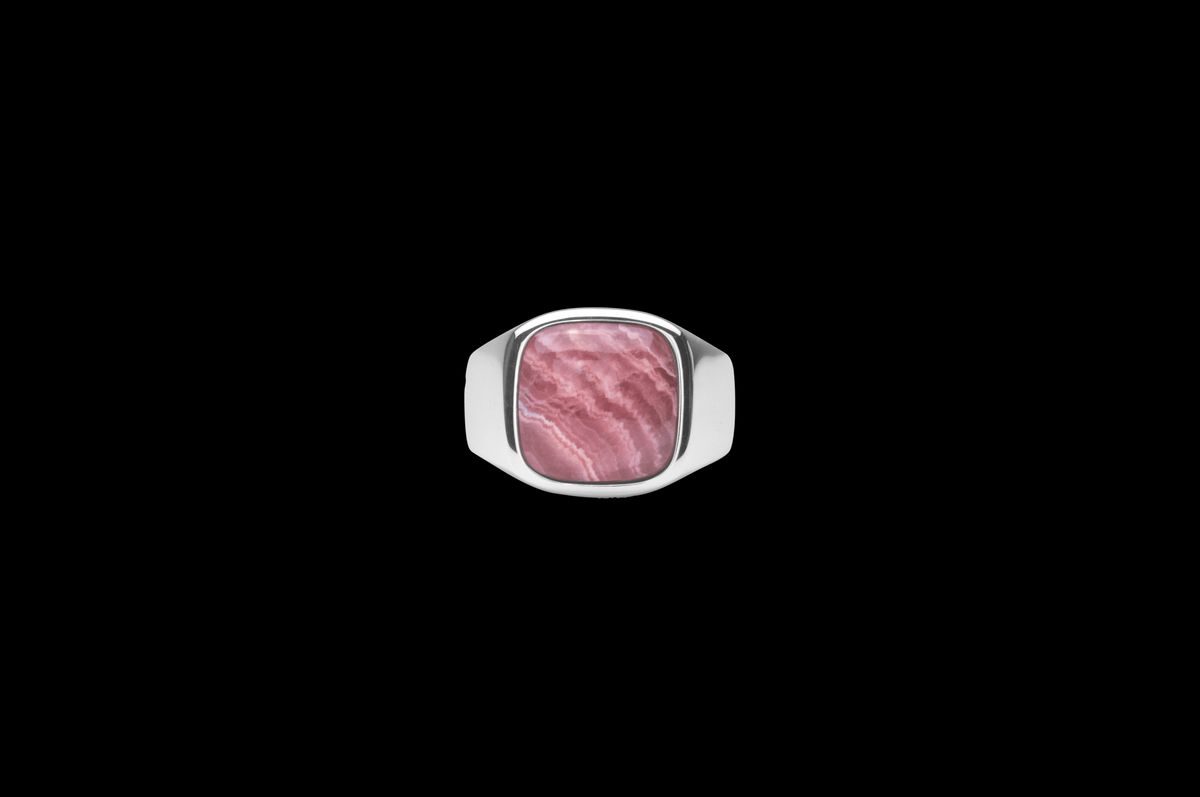 IX Cushion Signet Ring Rhodocrosite Silver