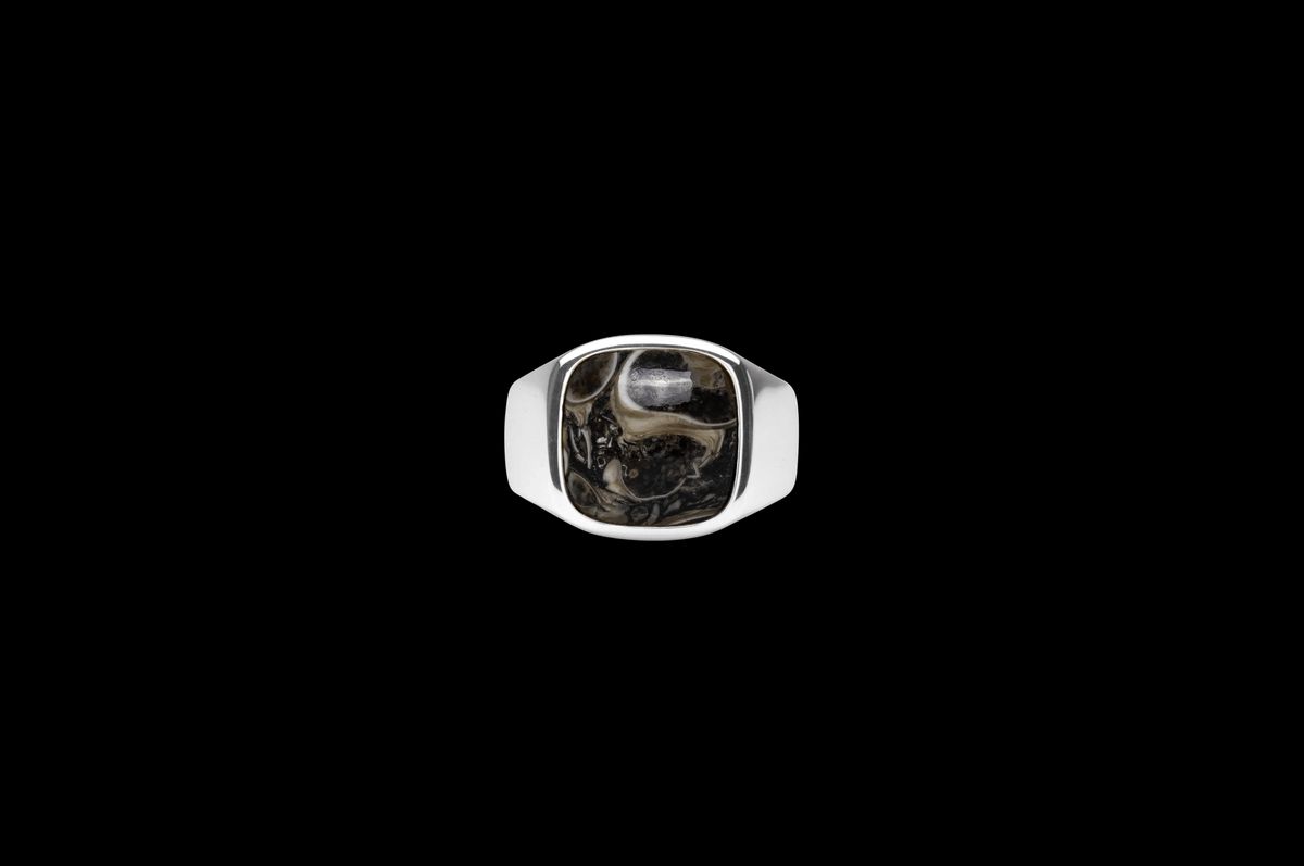 IX Cushion Signet Ring Turtle Agate Silver