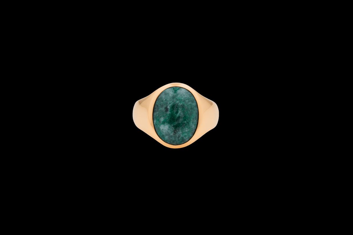 IX Oval Signet Ring Green Marble