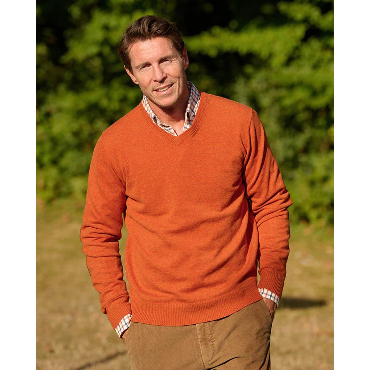 Jack pullover v-hals normal fit, herre, merinould, burned orange - XXXL