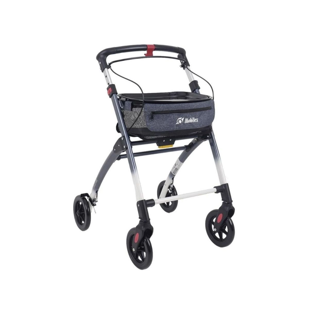 Jaguar indendørs letvægtsrollator - BLÅ/HVID | Mobilex - 6,3 kg, inkl. taske og bakke