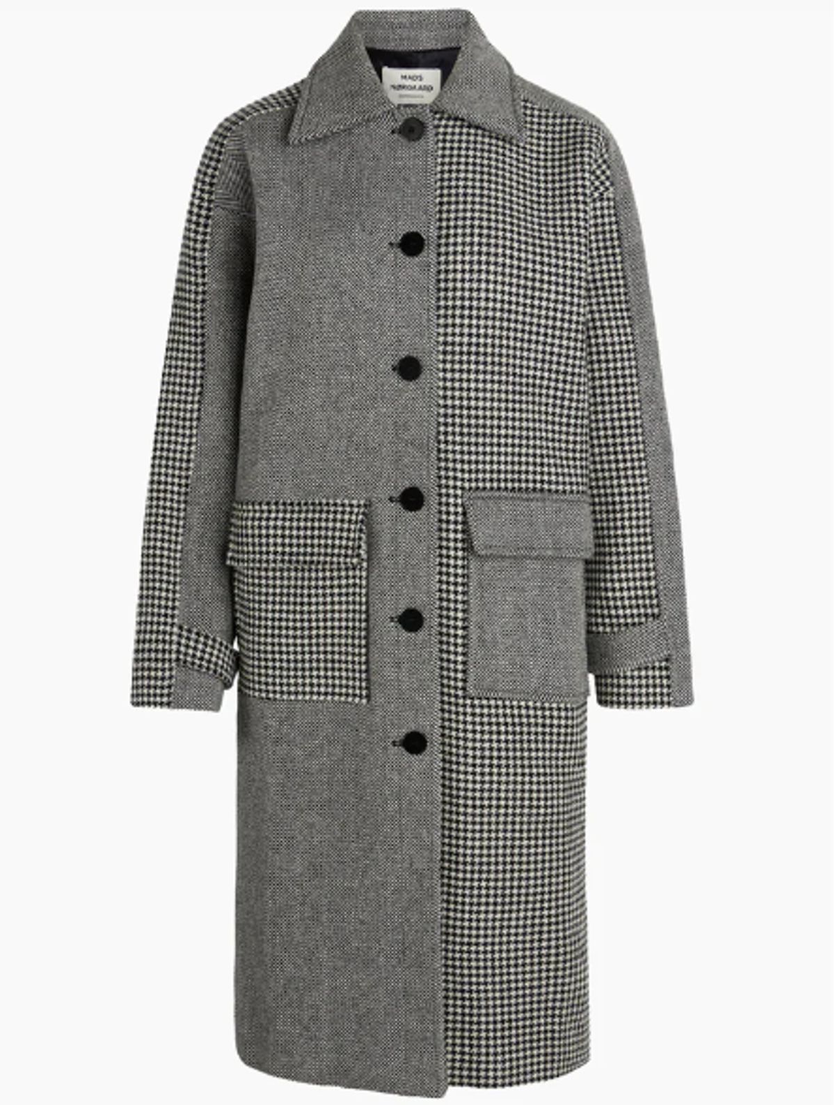 Jamil Coat Bonded Wool - Black/White - Mads Nørgaard - Mønstret M