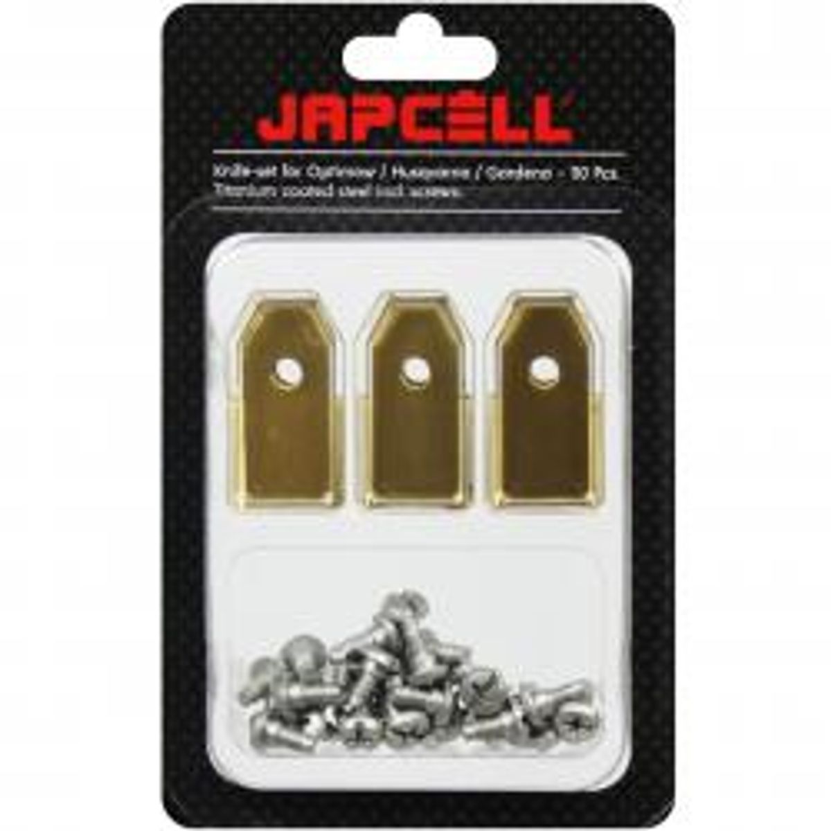 JAPCELL Knives for Husqvarna Automower / Gardena / Greenworks Optimow - 30 pcs. Titanium coated steel incl. Screws. - Diverse