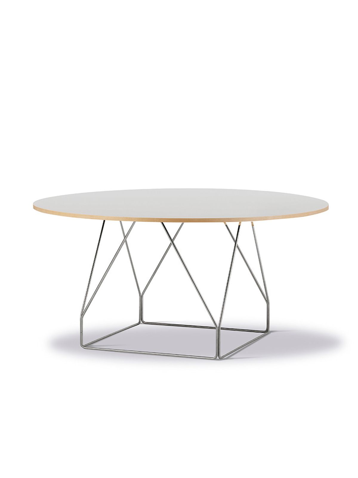 JG Table Ø140 cm fra Fredericia Furniture (Grå linoleum med natur ask kant, Rustfrit børstet stål)