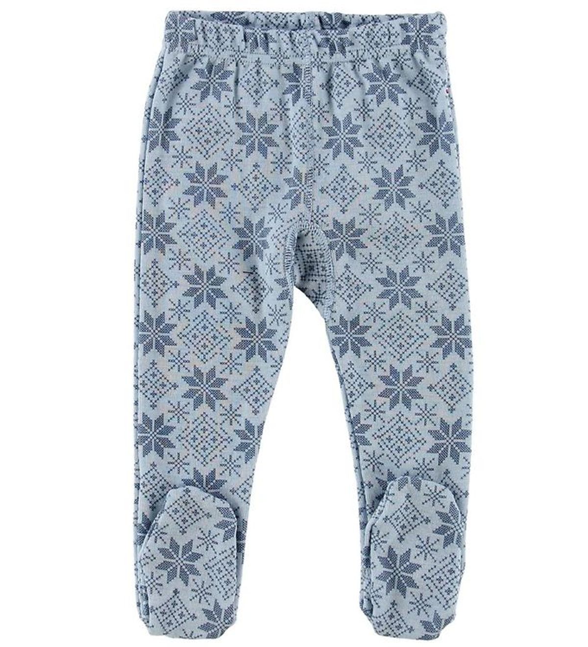 Joha Leggings m. Fod - Uld - Lyseblå m. Stjerner