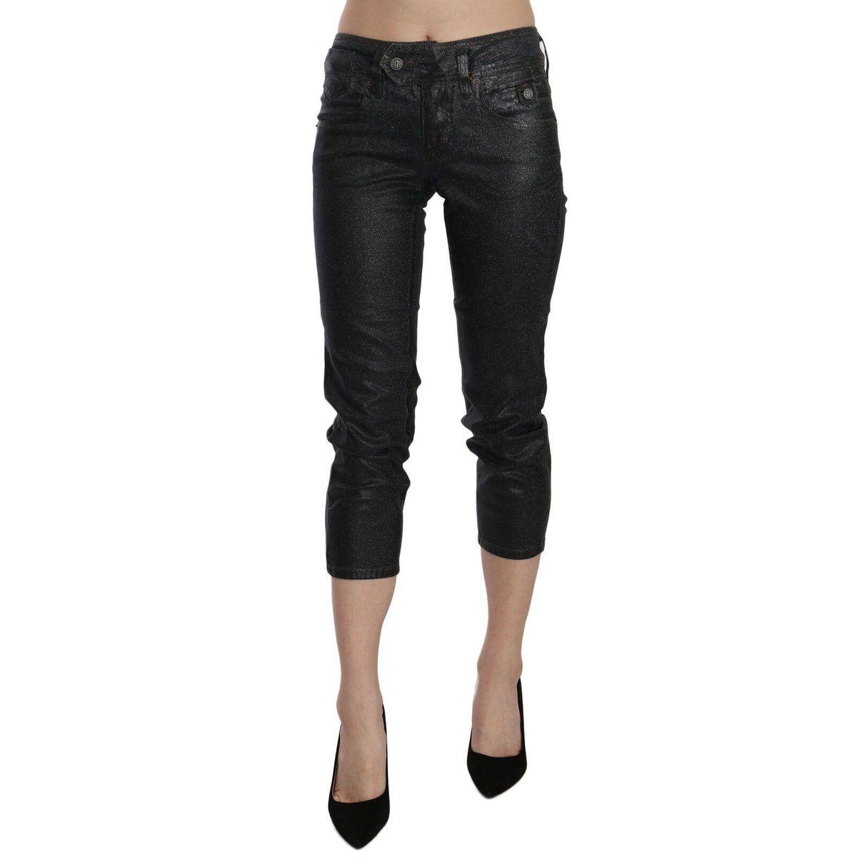 John Galliano Chic Black Mid Waist Cropped Jeans