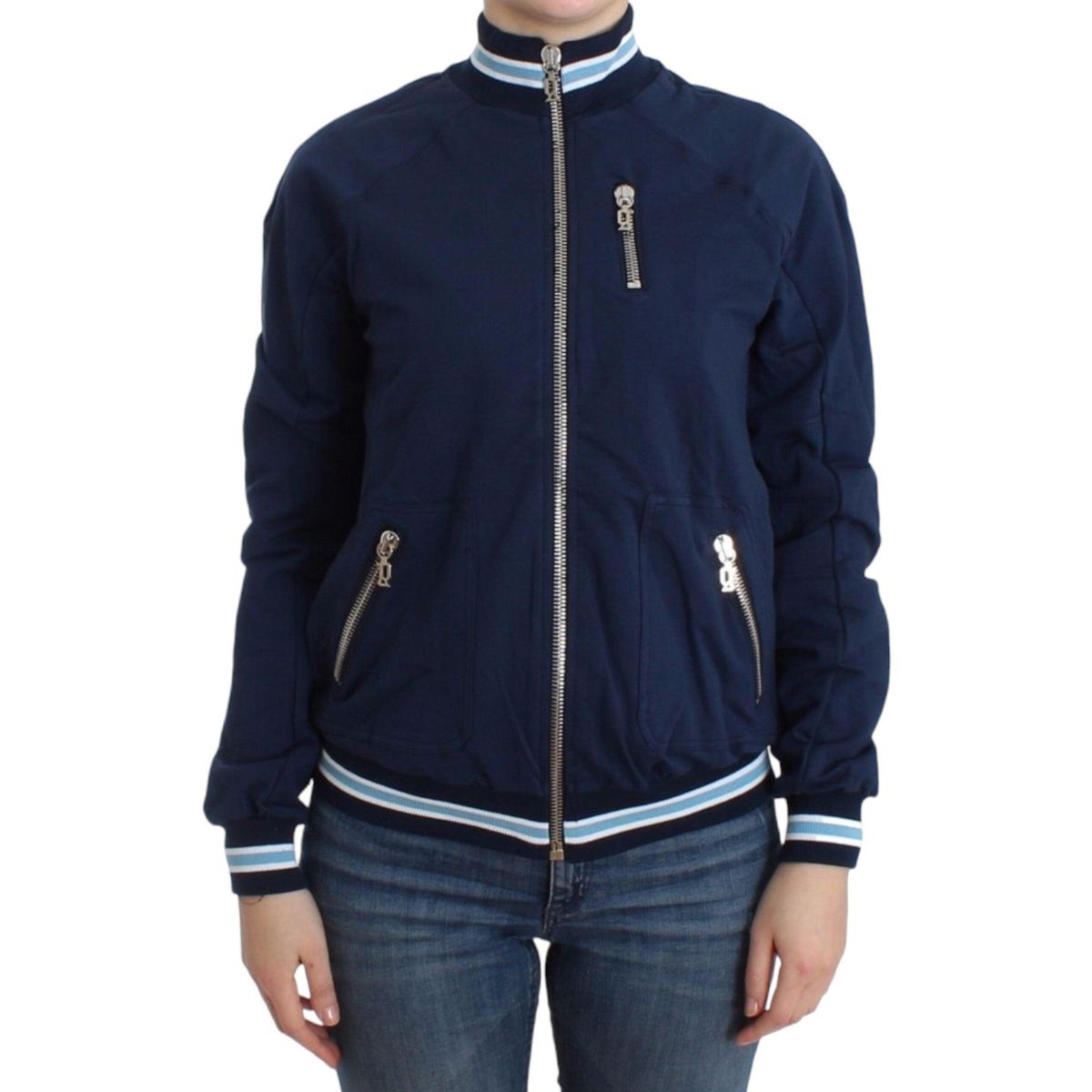 John Galliano Chic Blue Zip Cardigan with Logo Detail