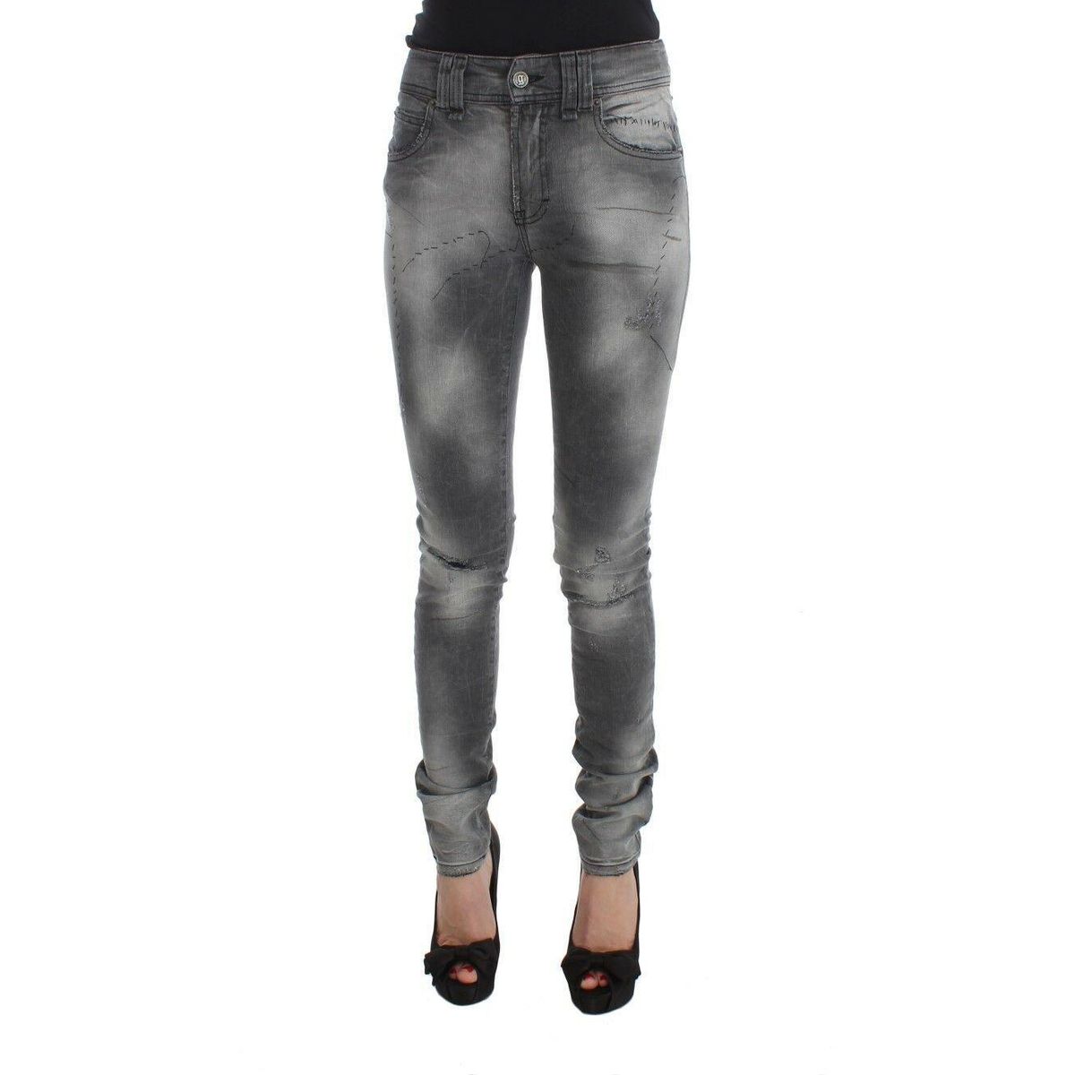 John Galliano Chic Gray Slim Fit Designer Jeans