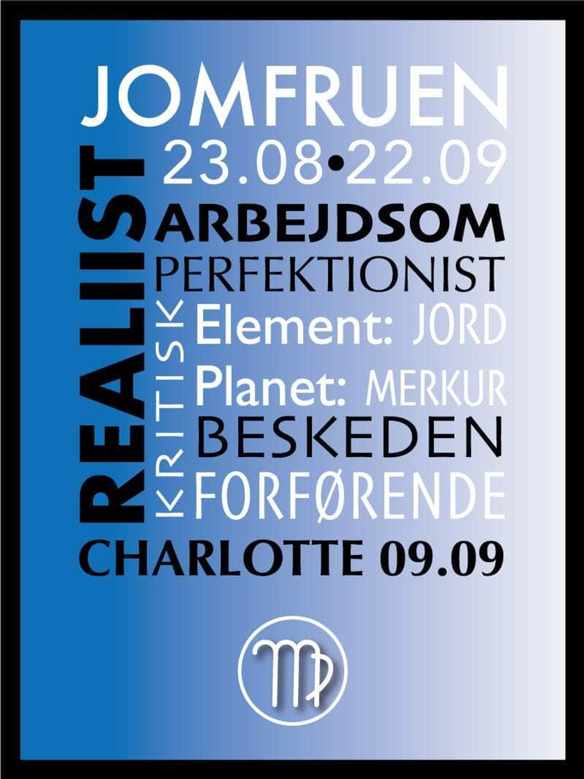 Jomfruen stjernetegn med tekst plakat