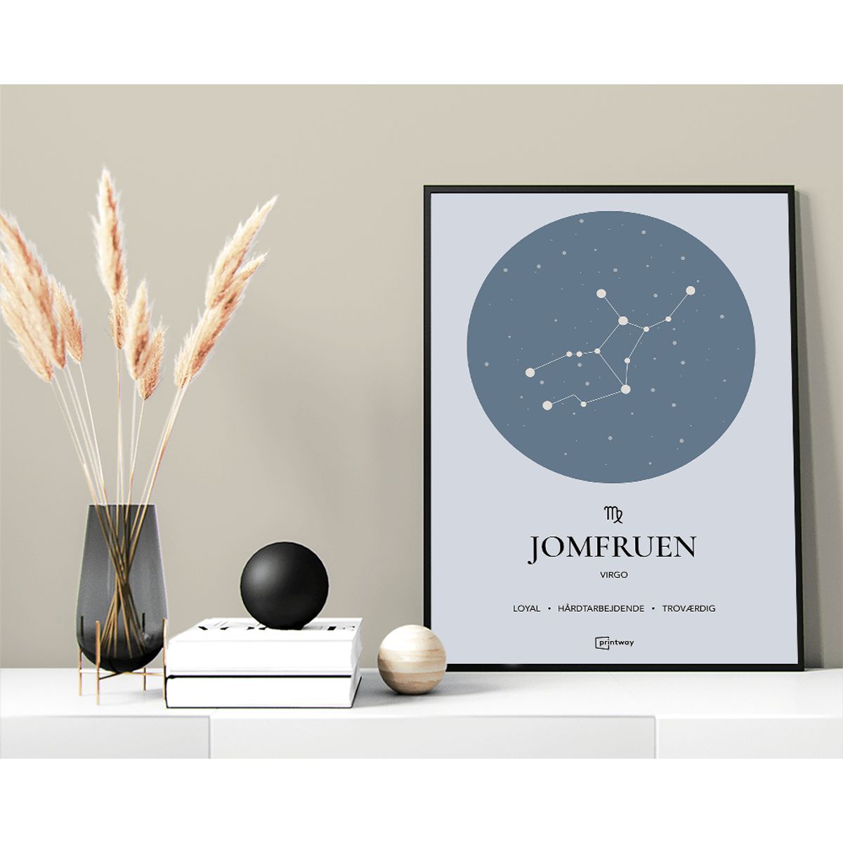 Jomfruen Stjernetegn Plakat Havblå 21×30 cm (A4)