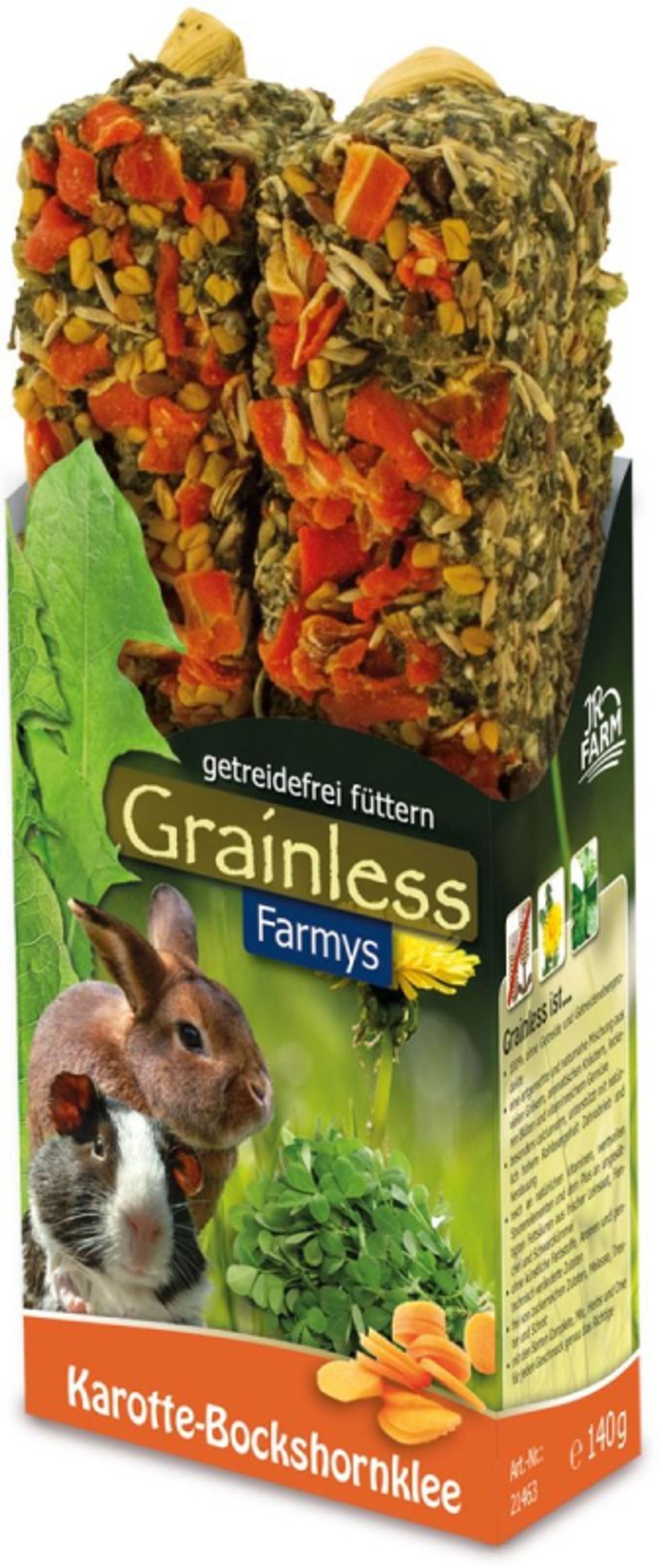 JR Farm Gnaver Snack Gnaverstænger Gulerod og Bukkedaler - 140g - Kornfrie - Sukkerfrie