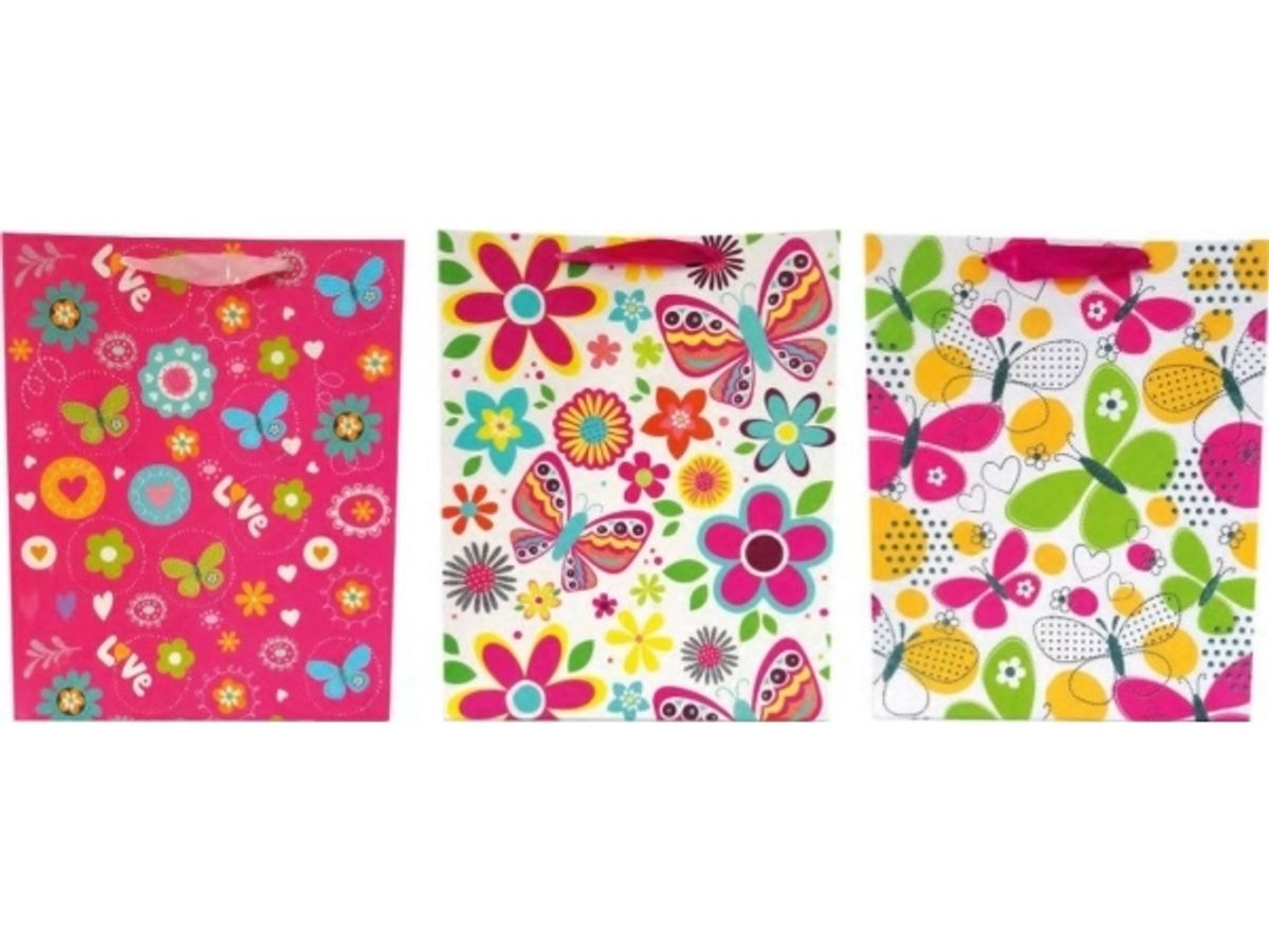 Ju-Piter Gift Bag Flowers And Butterflies 1327A 31X42x12cm P12, Price For 1 Piece