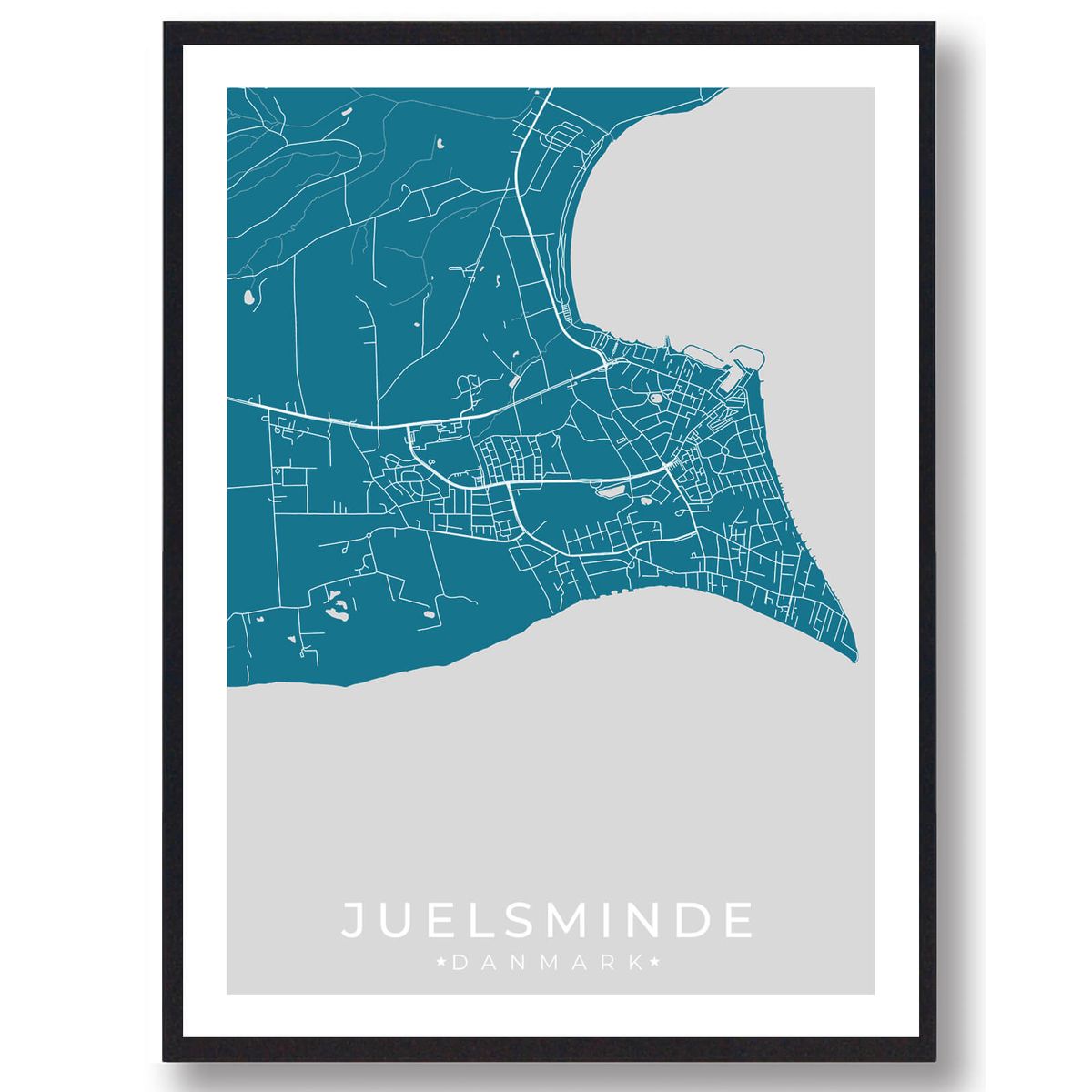 Juelsminde by plakat - blå (Størrelse: M - 30x40cm)