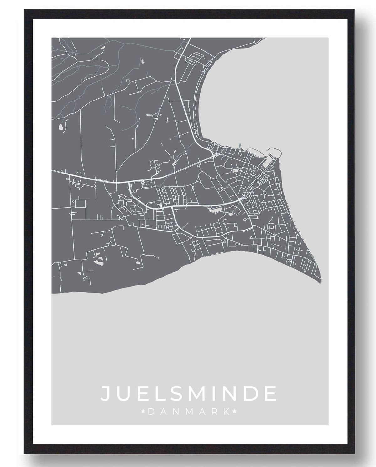 Juelsminde by plakat - grå (Størrelse: L - 50x70cm (B2))