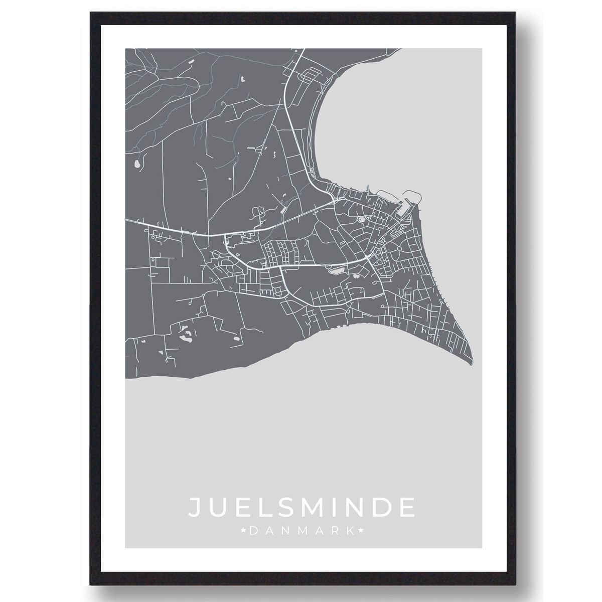 Juelsminde by plakat - grå (Størrelse: S - 21x29,7cm (A4))