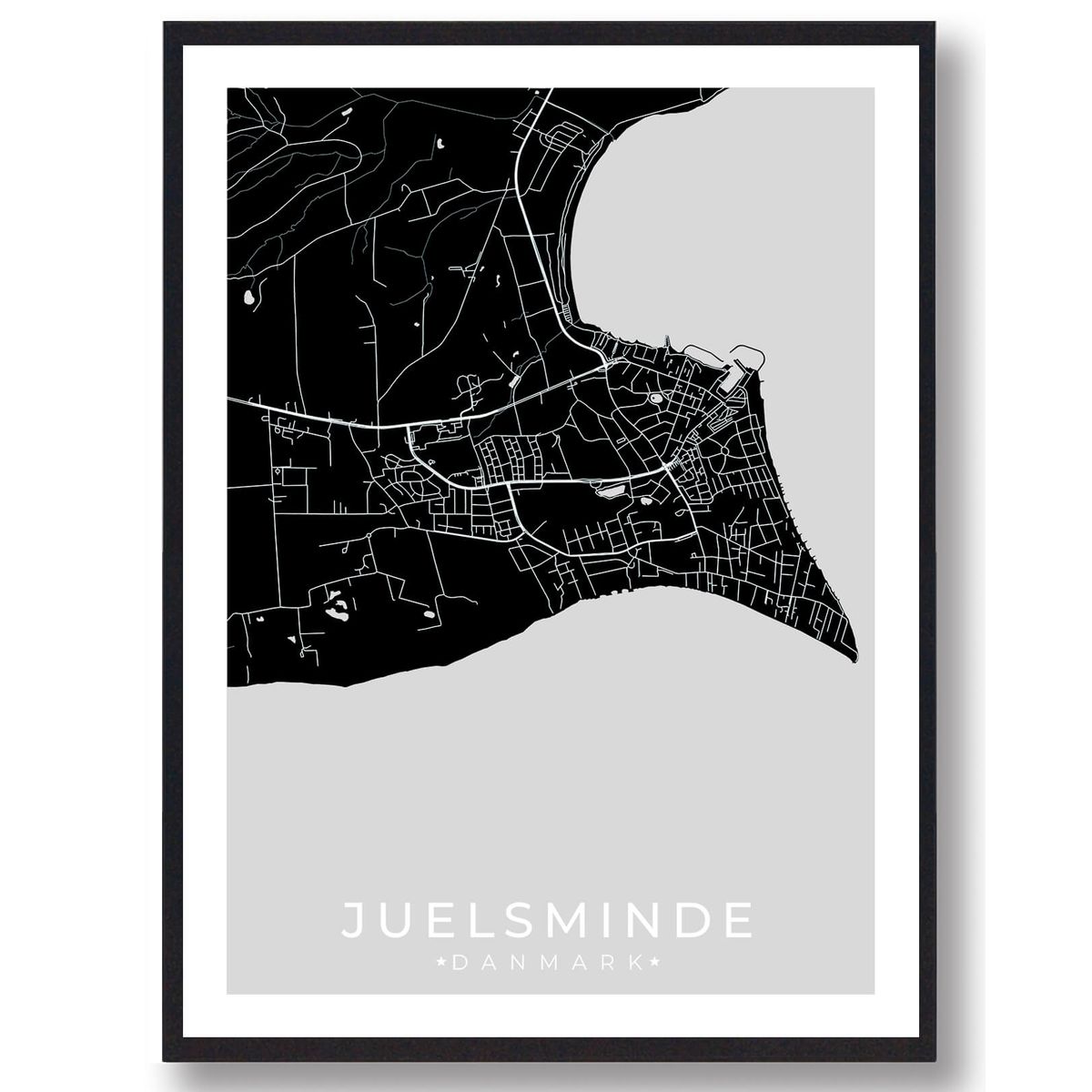 Juelsminde by plakat - sort (Størrelse: M - 30x40cm)