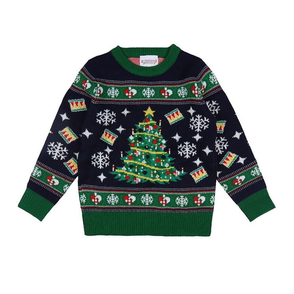 Jule-Sweaters Bluse - Christmas Tree - Strik - Navy/Grøn