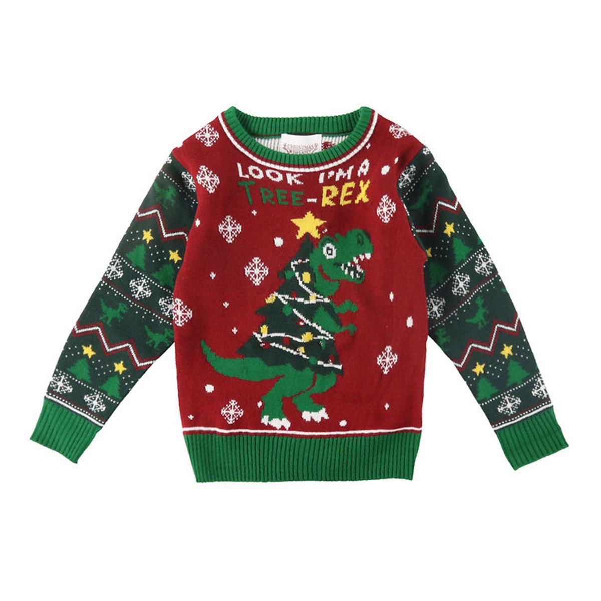 Jule-Sweaters Bluse m. Lys - The Tree-REX Sweater - Rød/Grøn