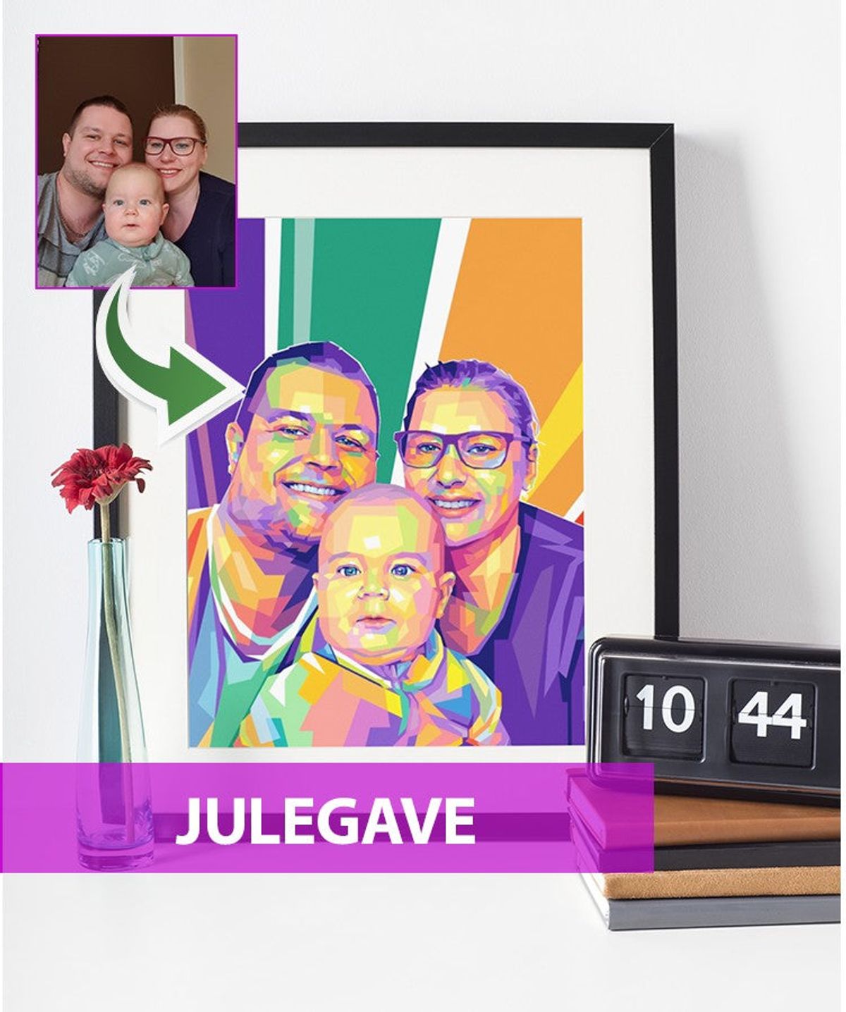 Julegave - pop art tegning efter dine fotos