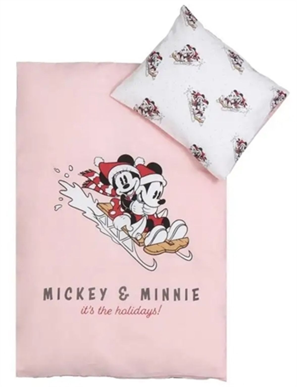 Julesengetøj til baby - 100% blødt bomuld - 70x100 cm - Mickey og Minnie mouse i sneen