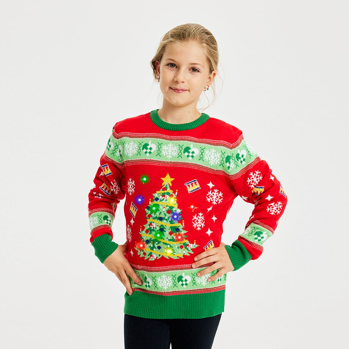 Juletræets Julesweater Rød LED - Børn