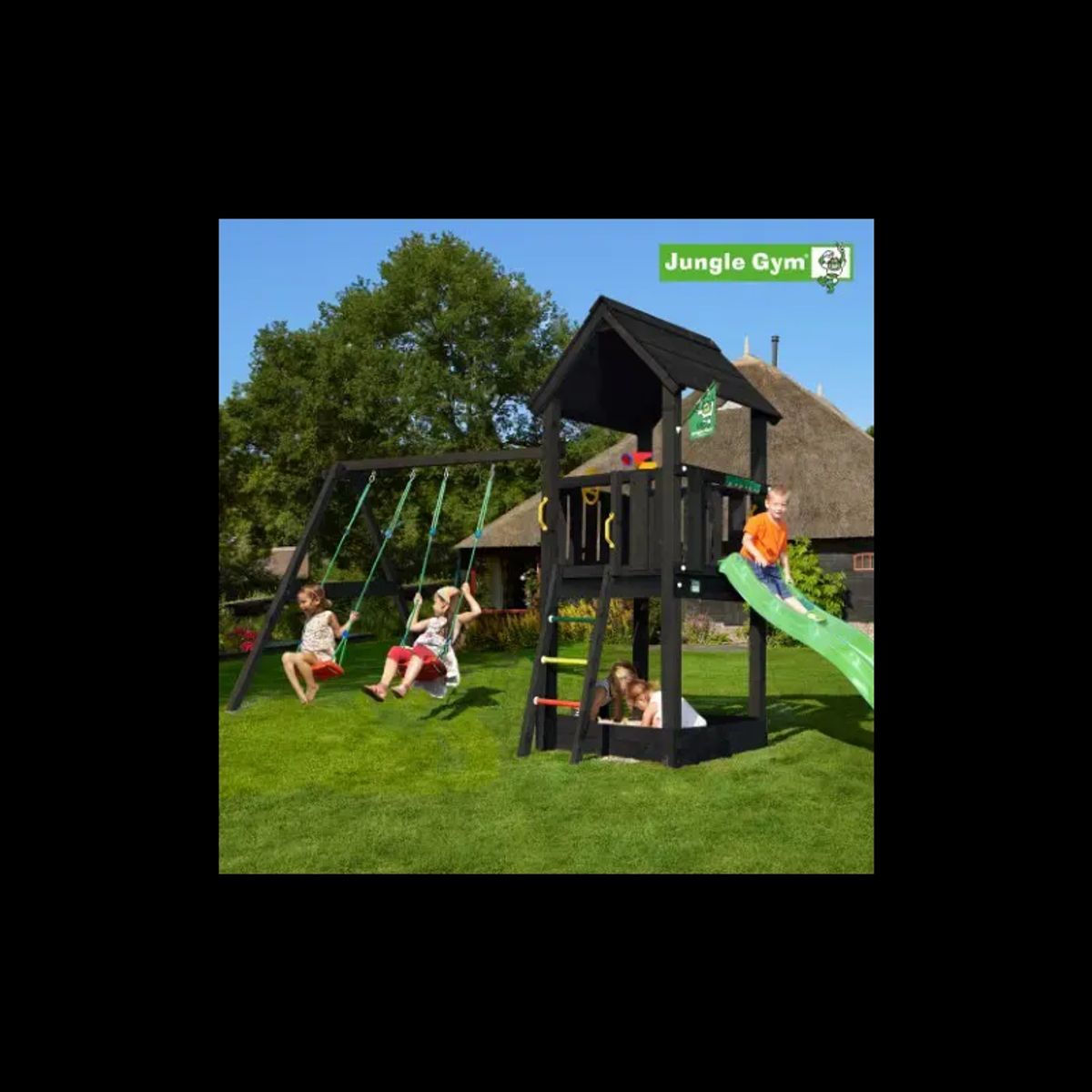 Jungle Gym Club legetårn komplet inkl. swing module xtra ekskl. rutschebane, grundmalet sort - 806-284SB