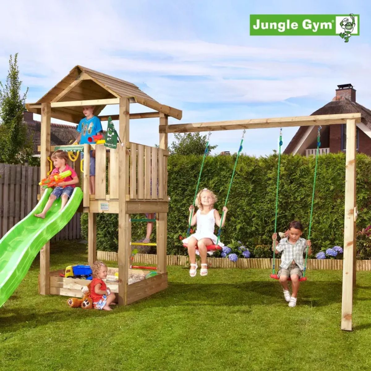 Jungle Gym House legetårn komplet inkl. swing module xtra ekskl. rutschebane - 804-312SB