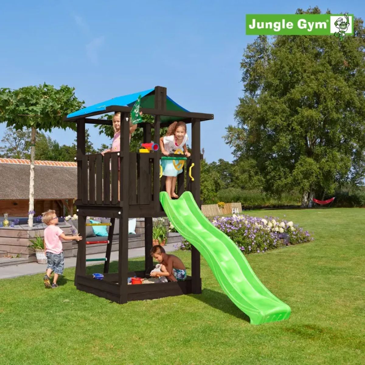 Jungle Gym Hut legetårn komplet ekskl. rutschebane, grundmalet sort - 806-282B