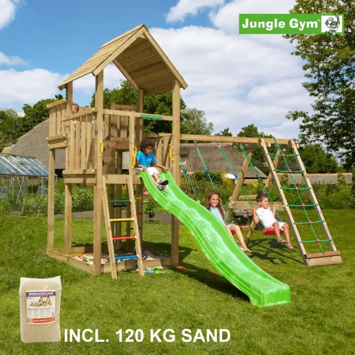 Jungle Gym Palace legetårn komplet inkl. climb module xtra og rutschebane - 804-276CX