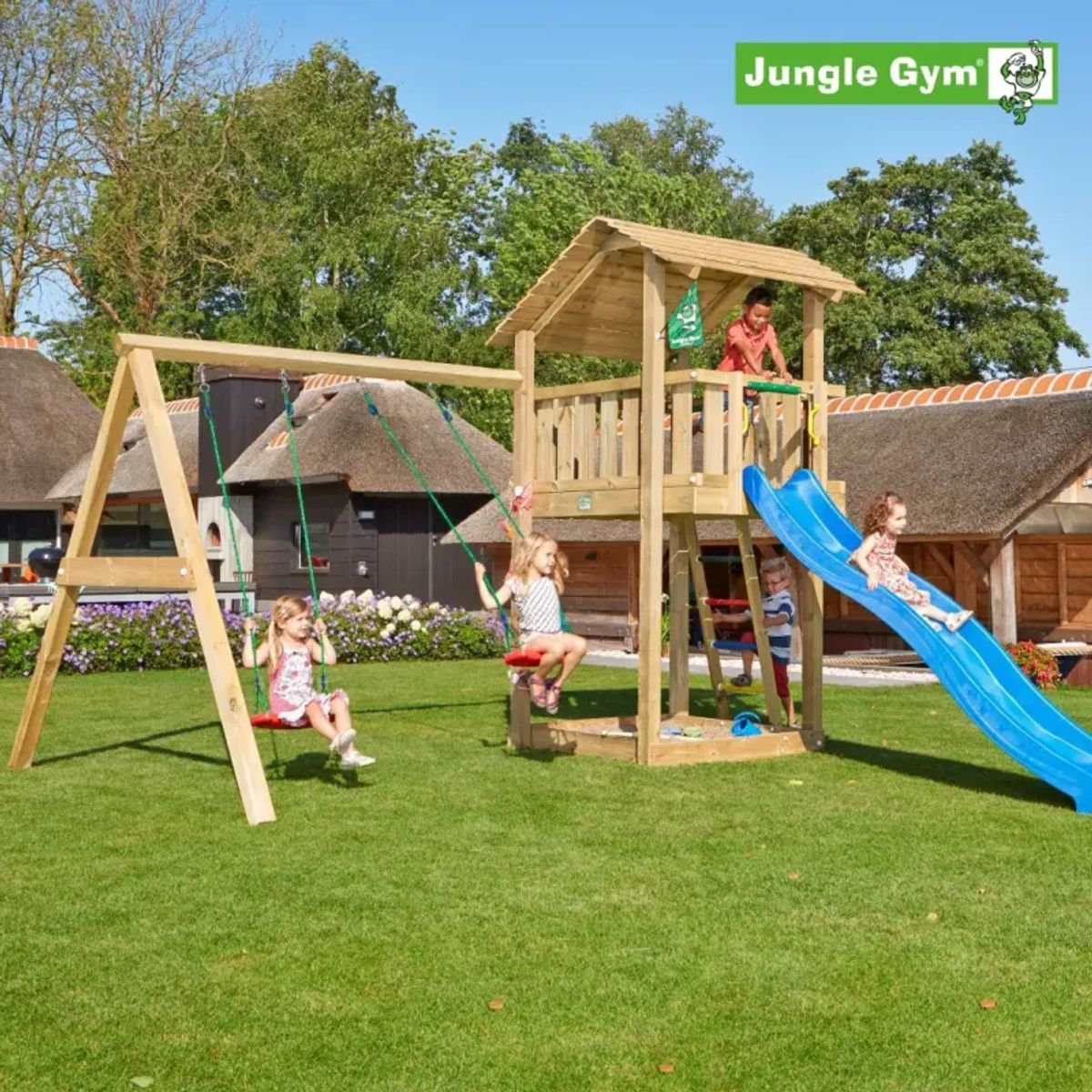 Jungle Gym Shelter legetårn komplet inkl. swing module xtra og rutschebane - 804-286SX