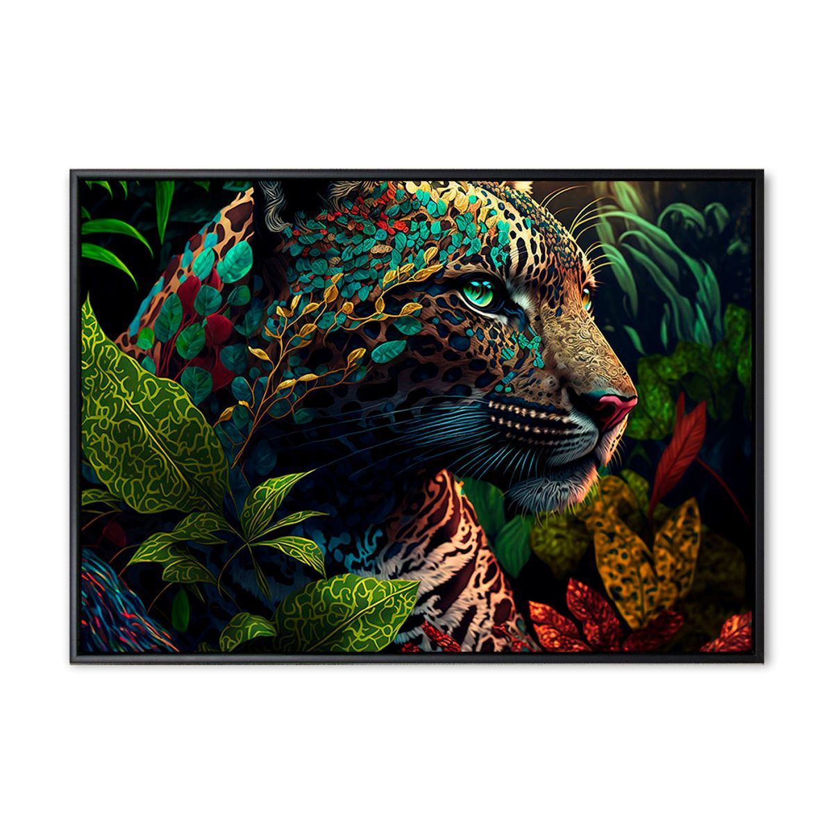 Jungle Leopard - 70x100 cm - Sort svæveramme