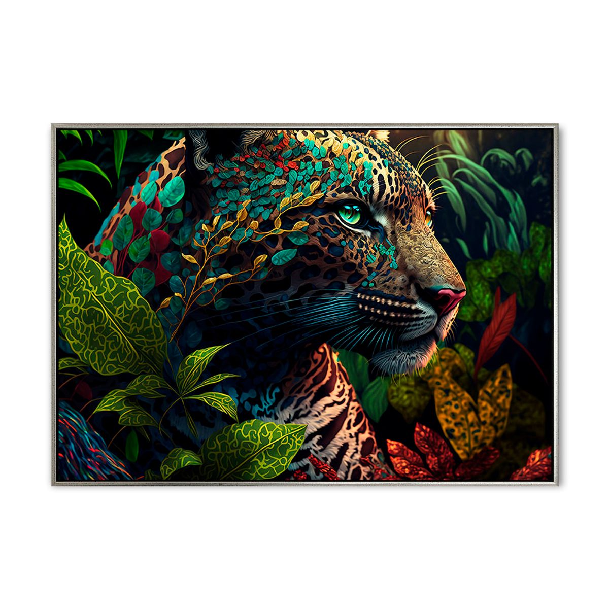 Jungle Leopard - 70x100 cm - Sølv svæveramme