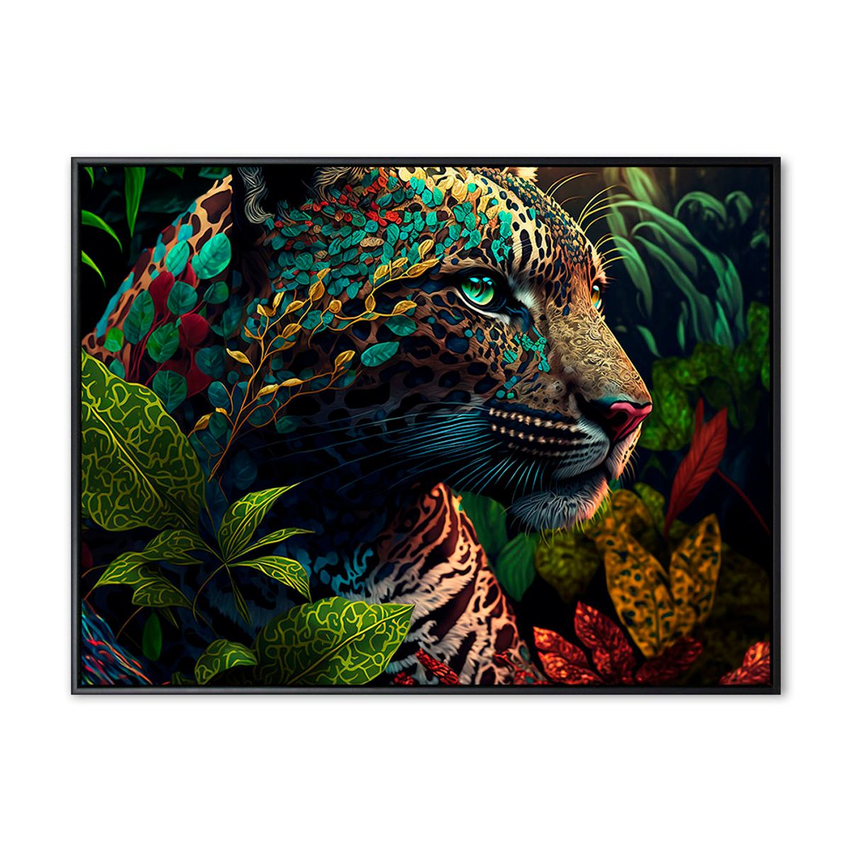 Jungle Leopard - 90x120 cm - Sort svæveramme