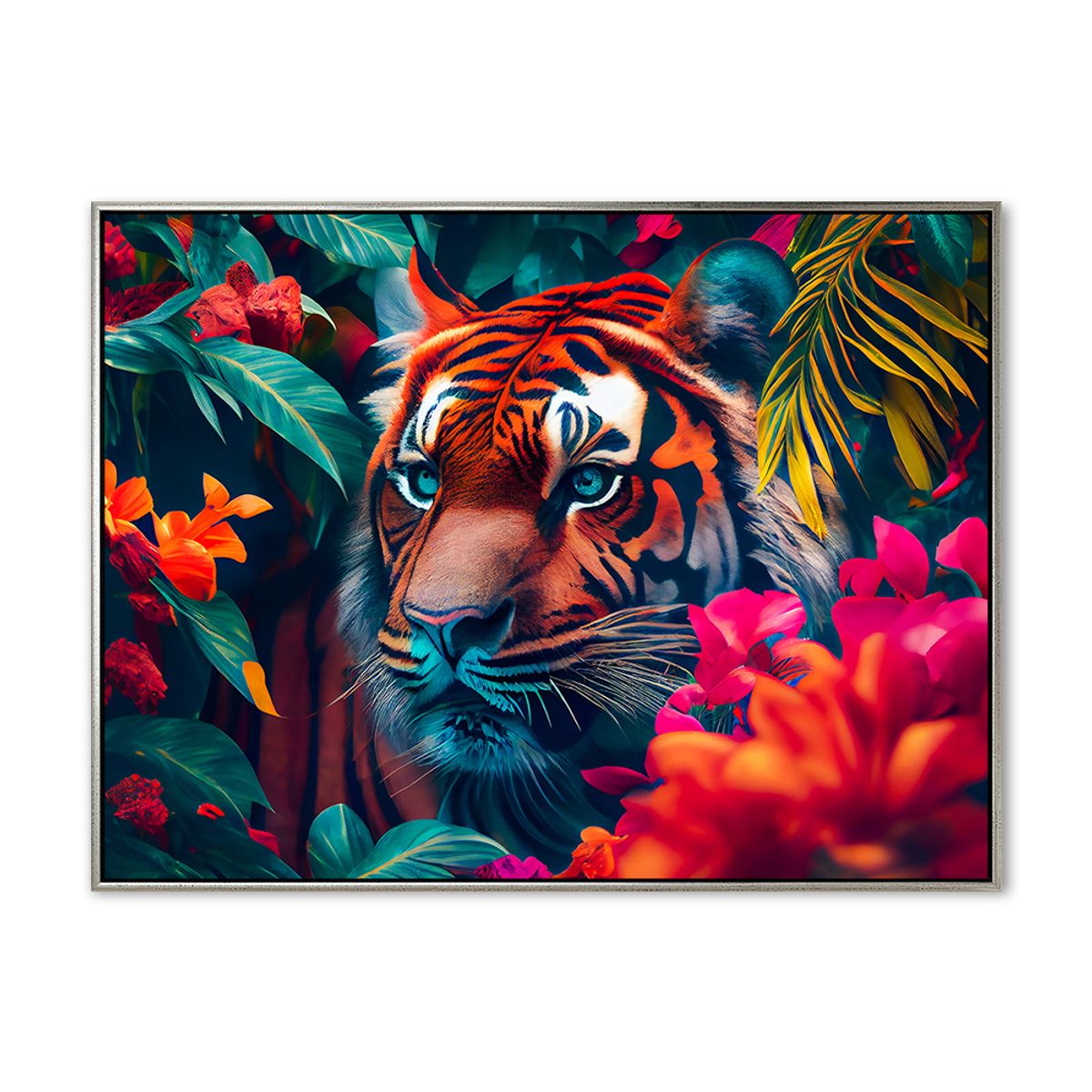 Jungle Tiger - 90x120 cm - Sølv svæveramme