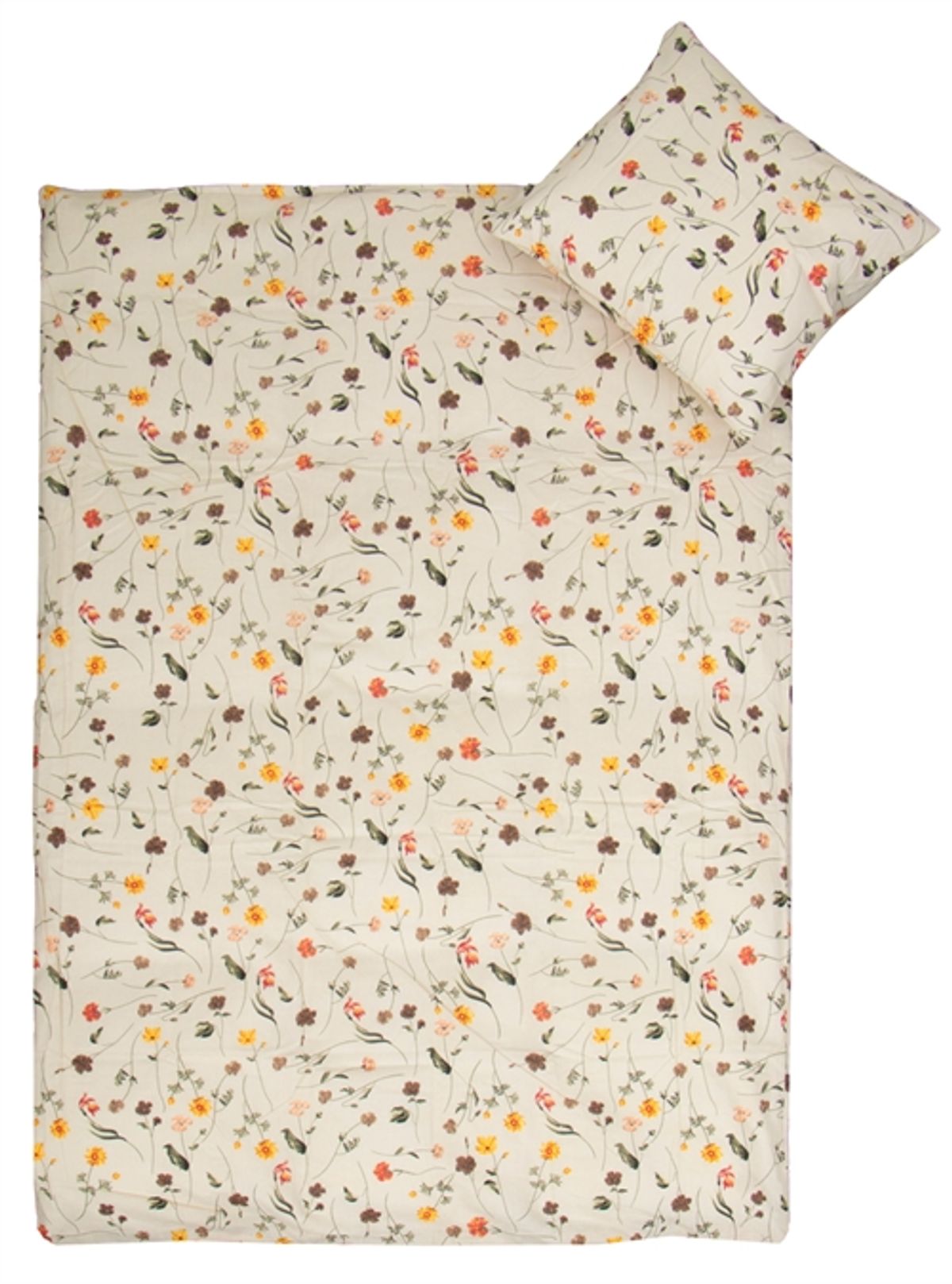 Junior sengetøj - 100% Blødt bomuld - 100x140 cm - Beige sengesæt med forårsblomster