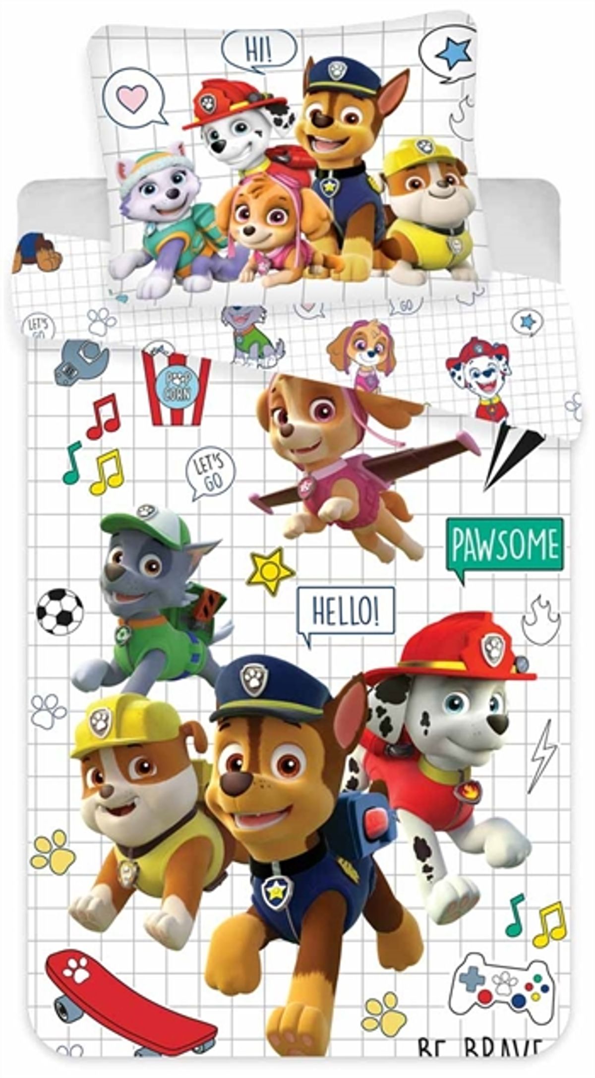 Junior sengetøj 100x140 cm - Paw Patrol - Pawsome - 2 i 1 design - 100% bomulds sengesæt