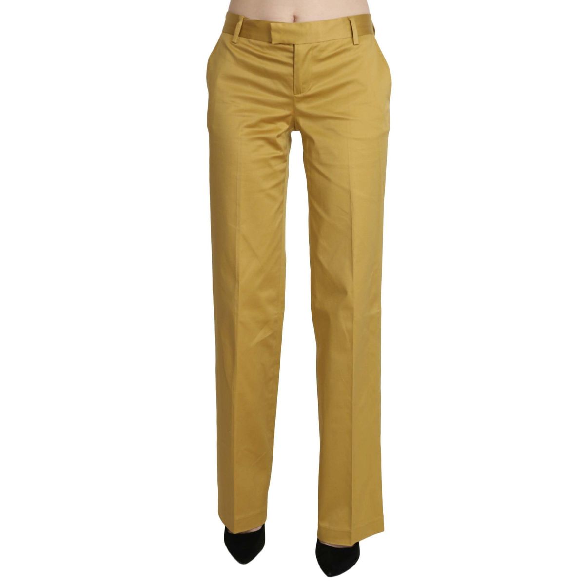 Just Cavalli Mustard Mid Waist Tailored Cotton Pants