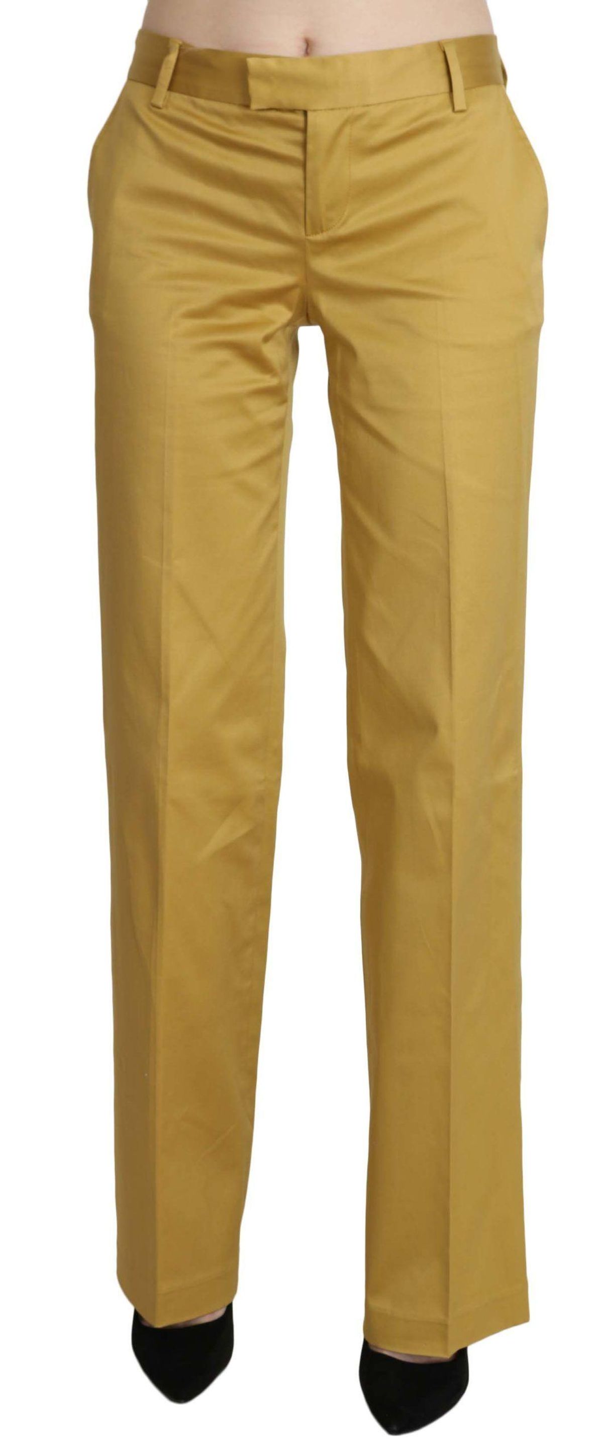 Just Cavalli Mustard Mid Waist Tailored Cotton Pants