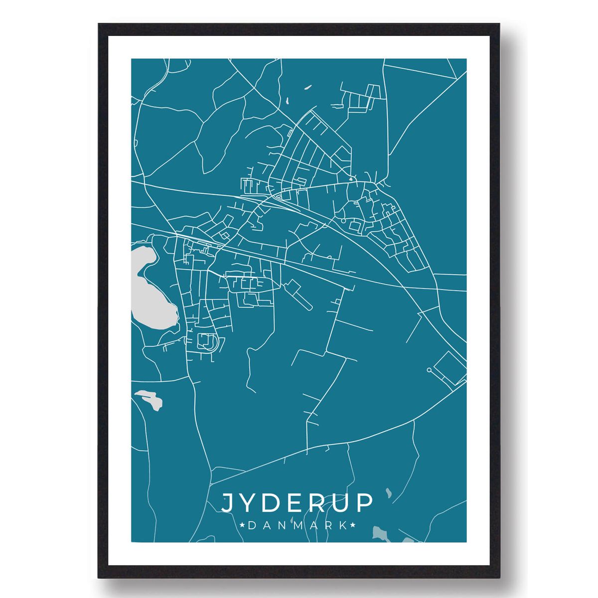 Jyderup by plakat - blå (Størrelse: S - 21x29,7cm (A4))