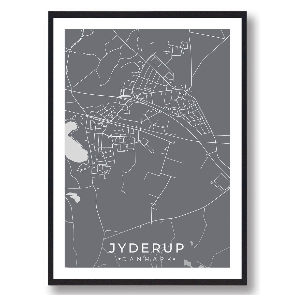 Jyderup by plakat - grå (Størrelse: M - 30x40cm)