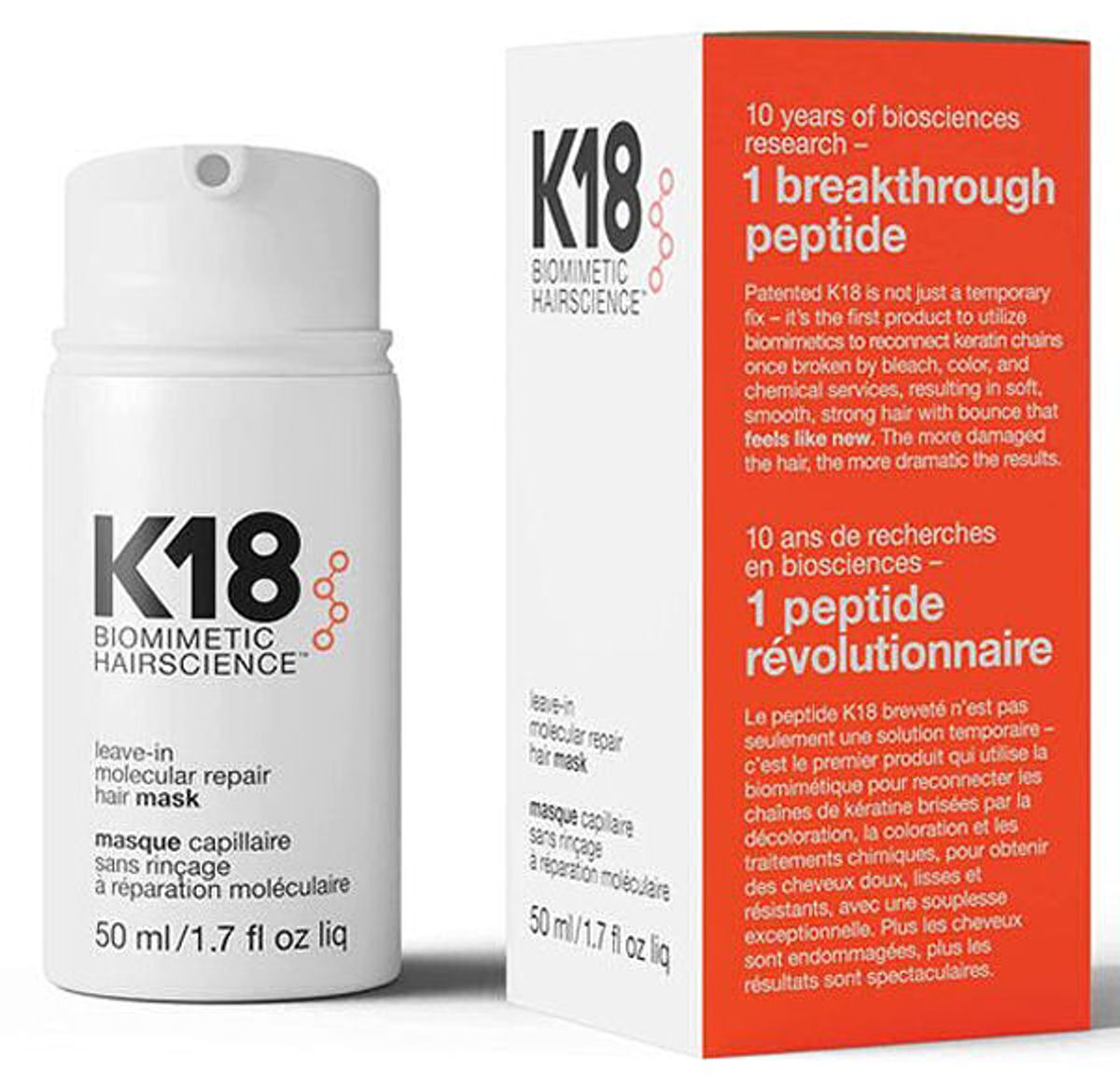 K18 biomimetic hairscience leave-in molecular repair hair mask 50ml