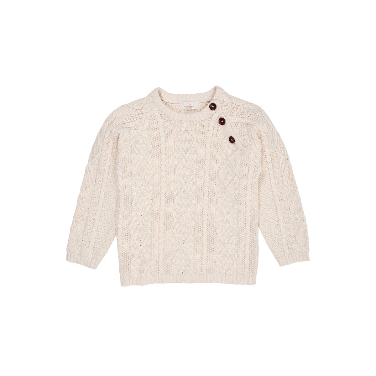 KABELSTRIKKET BLUSE M. KNAPLUKNING - CREAM - CREAM / 104