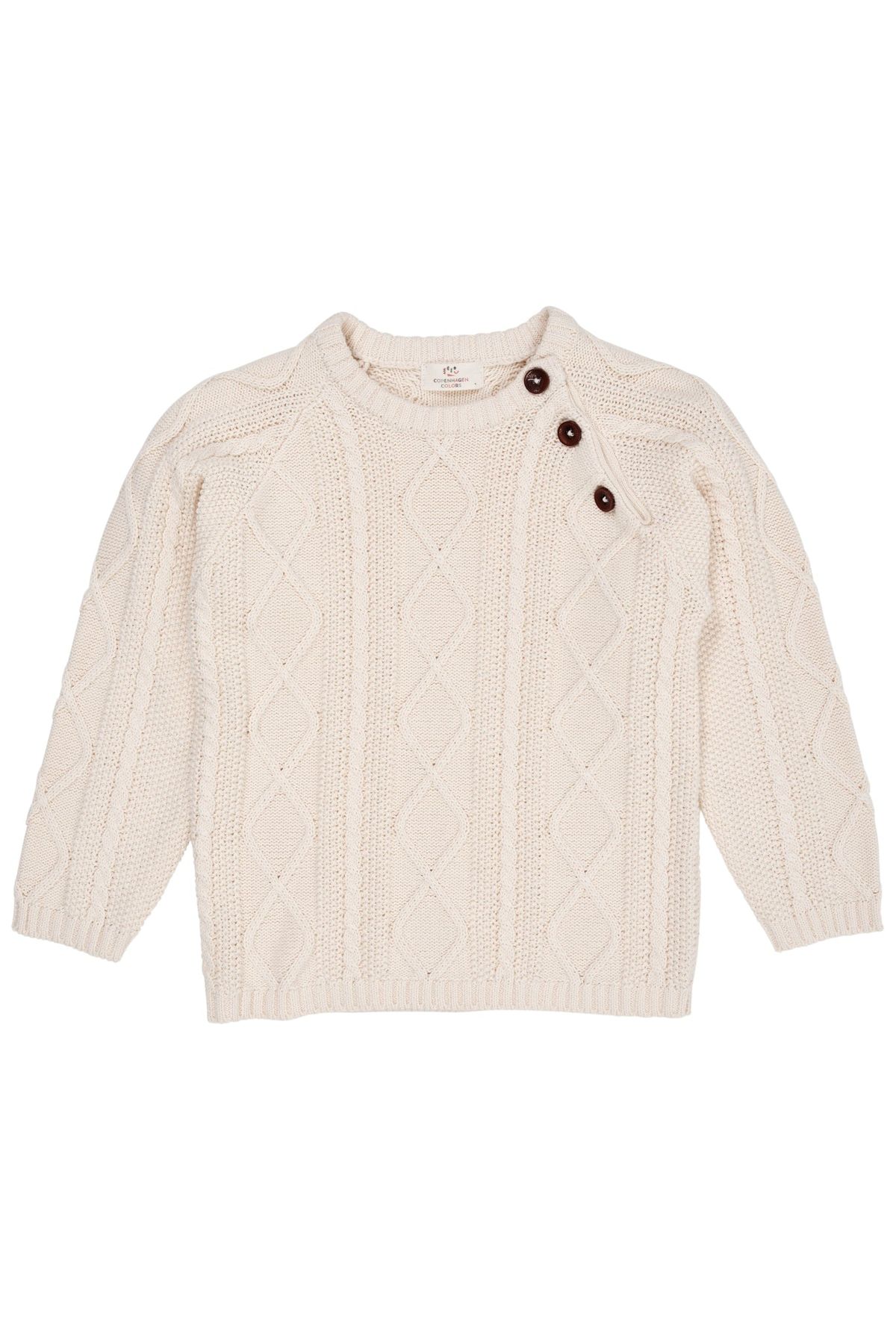 KABELSTRIKKET BLUSE M. KNAPLUKNING - CREAM - CREAM / 116