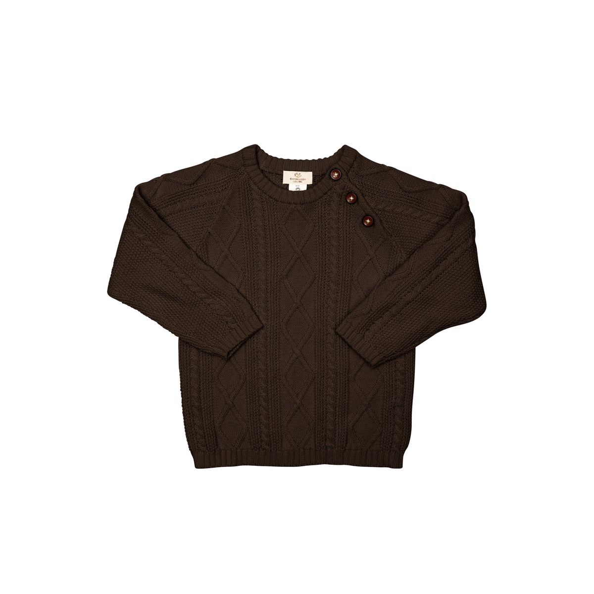 KABELSTRIKKET BLUSE M. KNAPLUKNING - DARK BROWN - DARK BROWN / 104