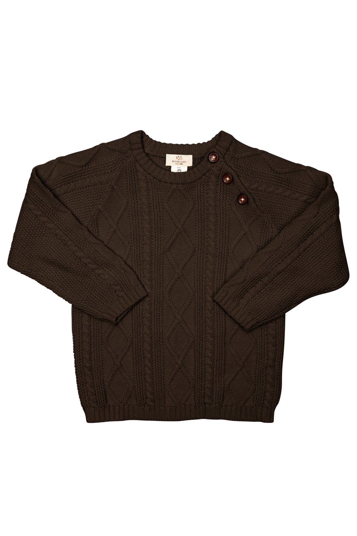 KABELSTRIKKET BLUSE M. KNAPLUKNING - DARK BROWN - DARK BROWN / 116